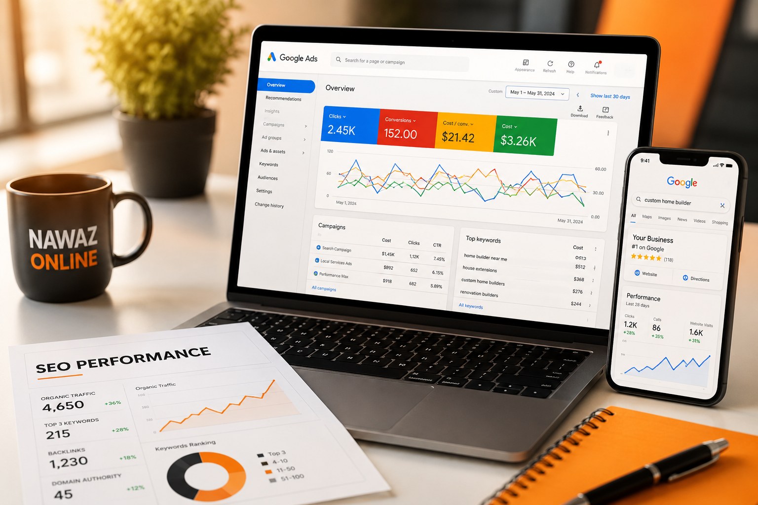 SEO and Google Ads workspace